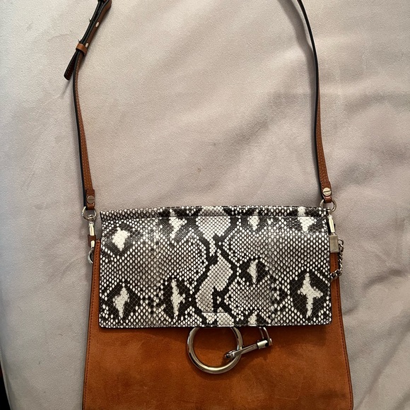 Chloe Python Suede Medium Faye Shoulder Bag - Picture 10 of 15